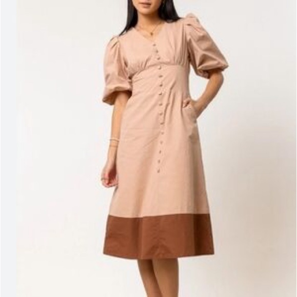 Bohme New w Tag Sz M 100% Cotton Fit & Flare Puff Sleeve Retro Dress Nude - Picture 11 of 11